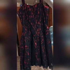 Elegant Black and Red Lace Dress